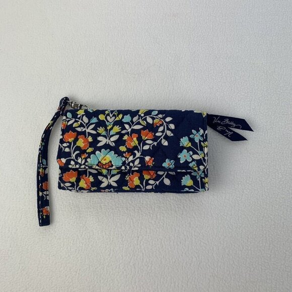 Vera Bradley “Chandelier Floral” Pattern Trifold Wallet Wristlet Blue - Picture 1 of 7